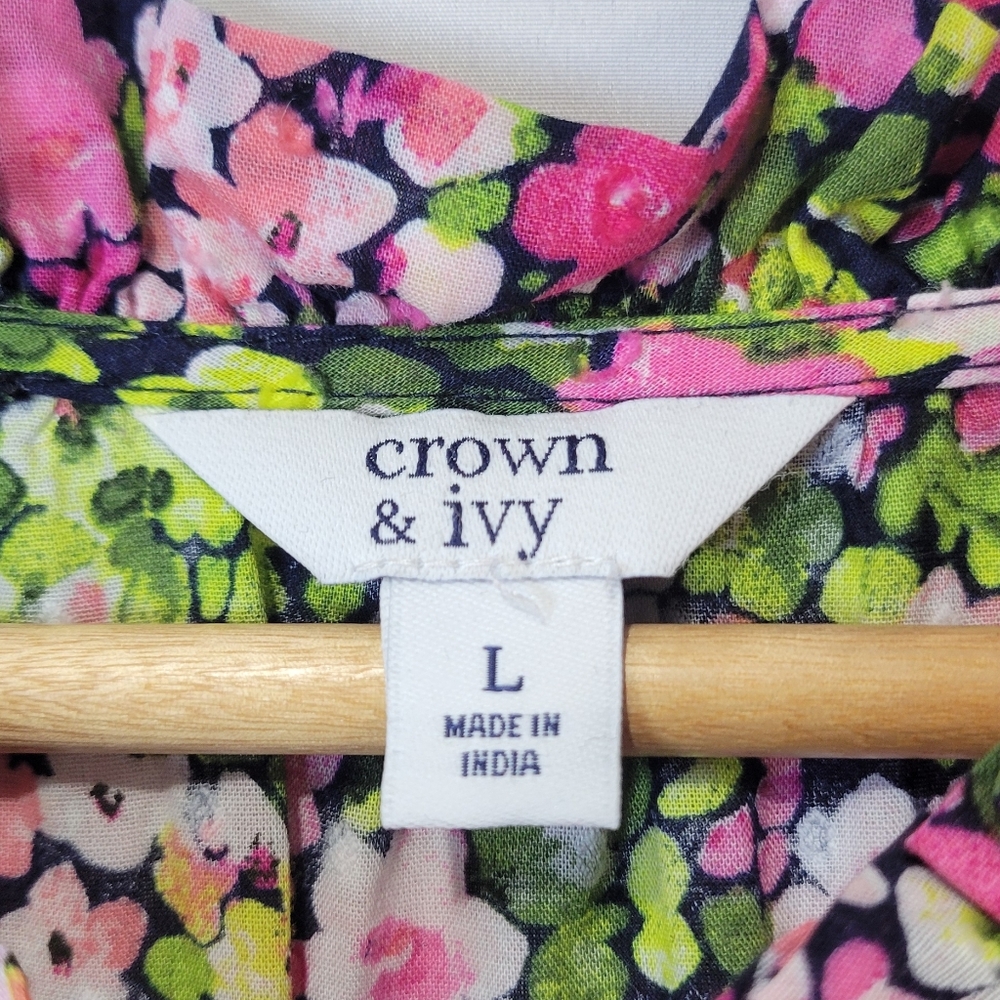 Crown & Ivy Cottagecore Grannycore Pansy Floral Ruffle Cotton Pocket Maxi Dress - Picture 5 of 10